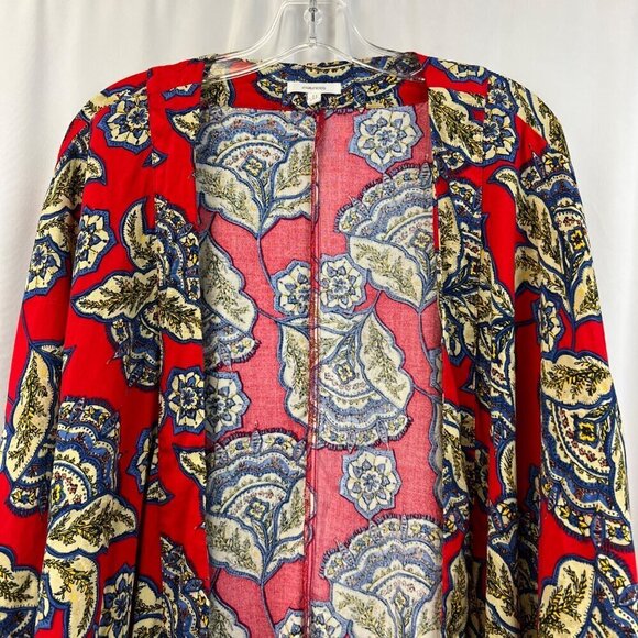 Maurices Womens Open Front Red/Multi Floral Kimono Bat Sleeves S/M - Picture 2 of 9